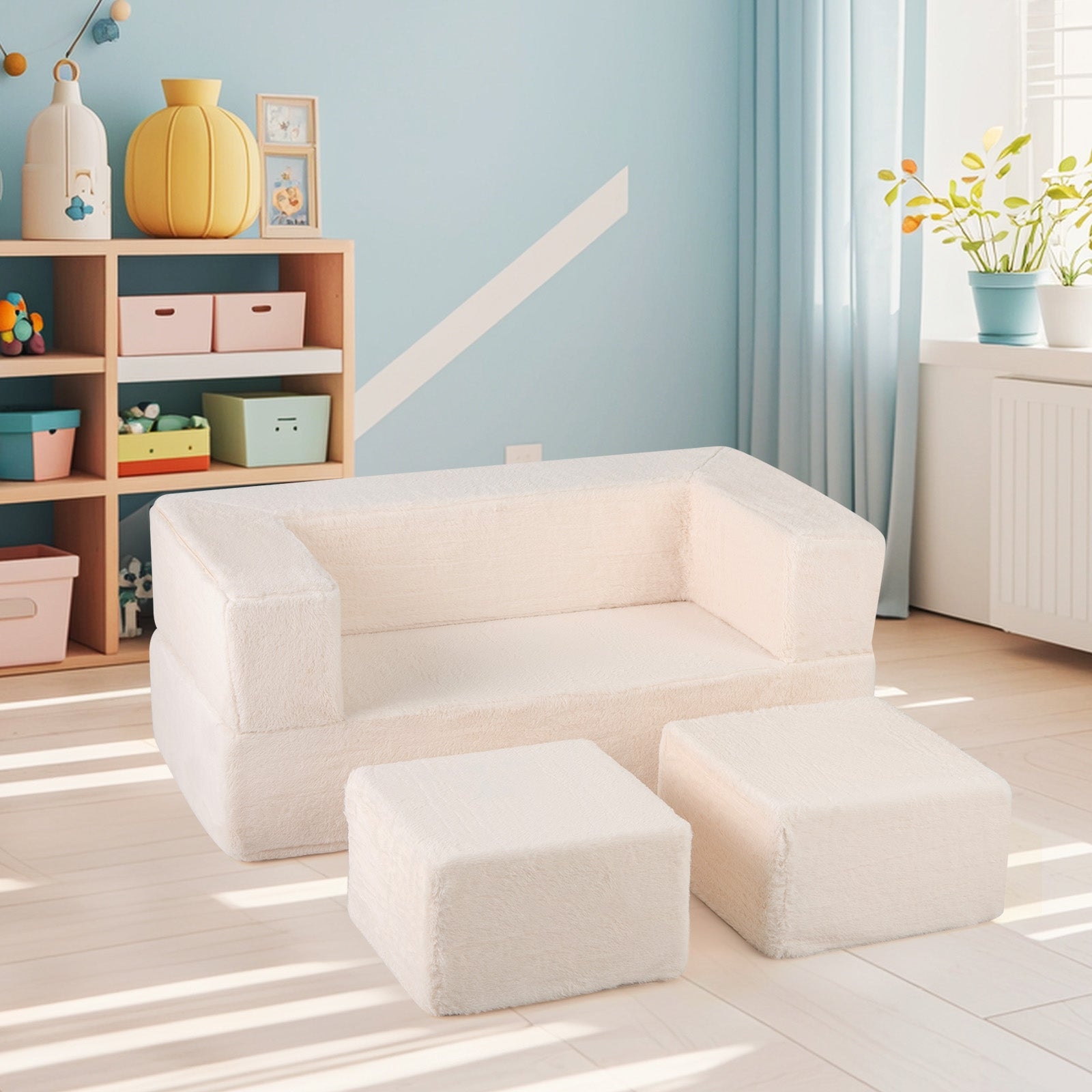Modular Kids Sofa Couch Convertible Foam Armchair for Children, Beige Kids Chairs & Seating at Gallery Canada