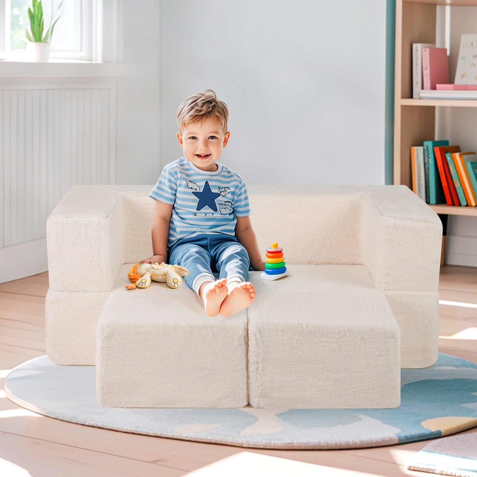 Modular Kids Sofa Couch Convertible Foam Armchair for Children, Beige Kids Chairs & Seating at Gallery Canada