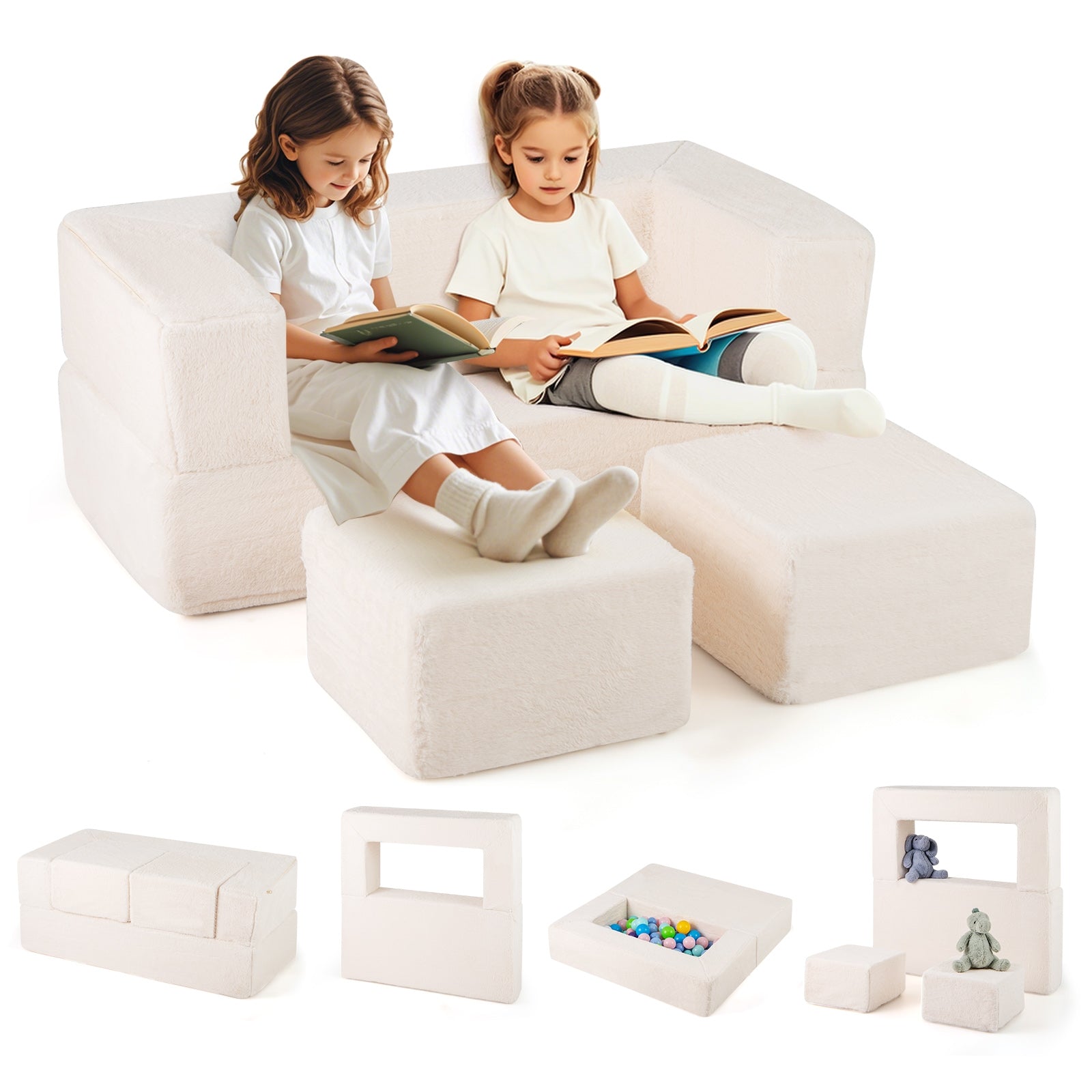 Modular Kids Sofa Couch Convertible Foam Armchair for Children, Beige Kids Chairs & Seating Beige at Gallery Canada
