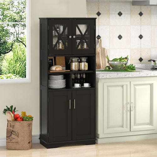 Tall Bathroom Cabinet Large Floor Storage Cabinet with Acrylic Doors and 3 Cubes, Black