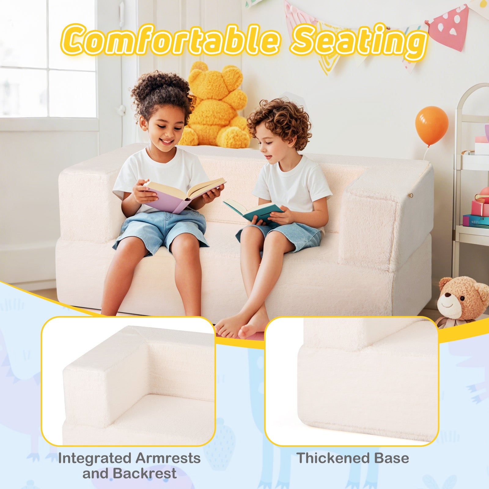 Modular Kids Sofa Couch Convertible Foam Armchair for Children, Beige Kids Chairs & Seating at Gallery Canada