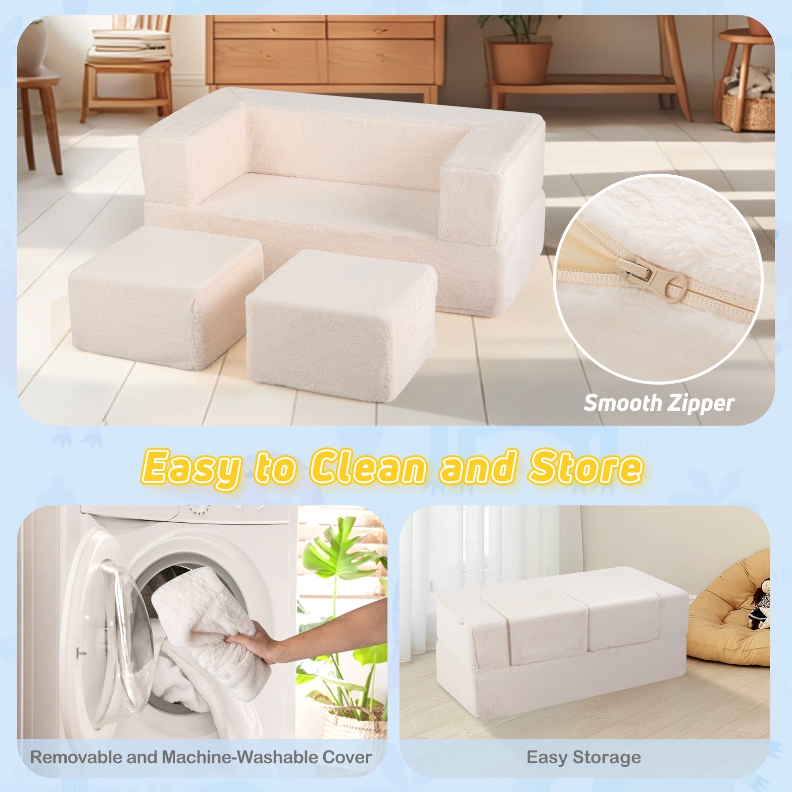Modular Kids Sofa Couch Convertible Foam Armchair for Children, Beige Kids Chairs & Seating at Gallery Canada