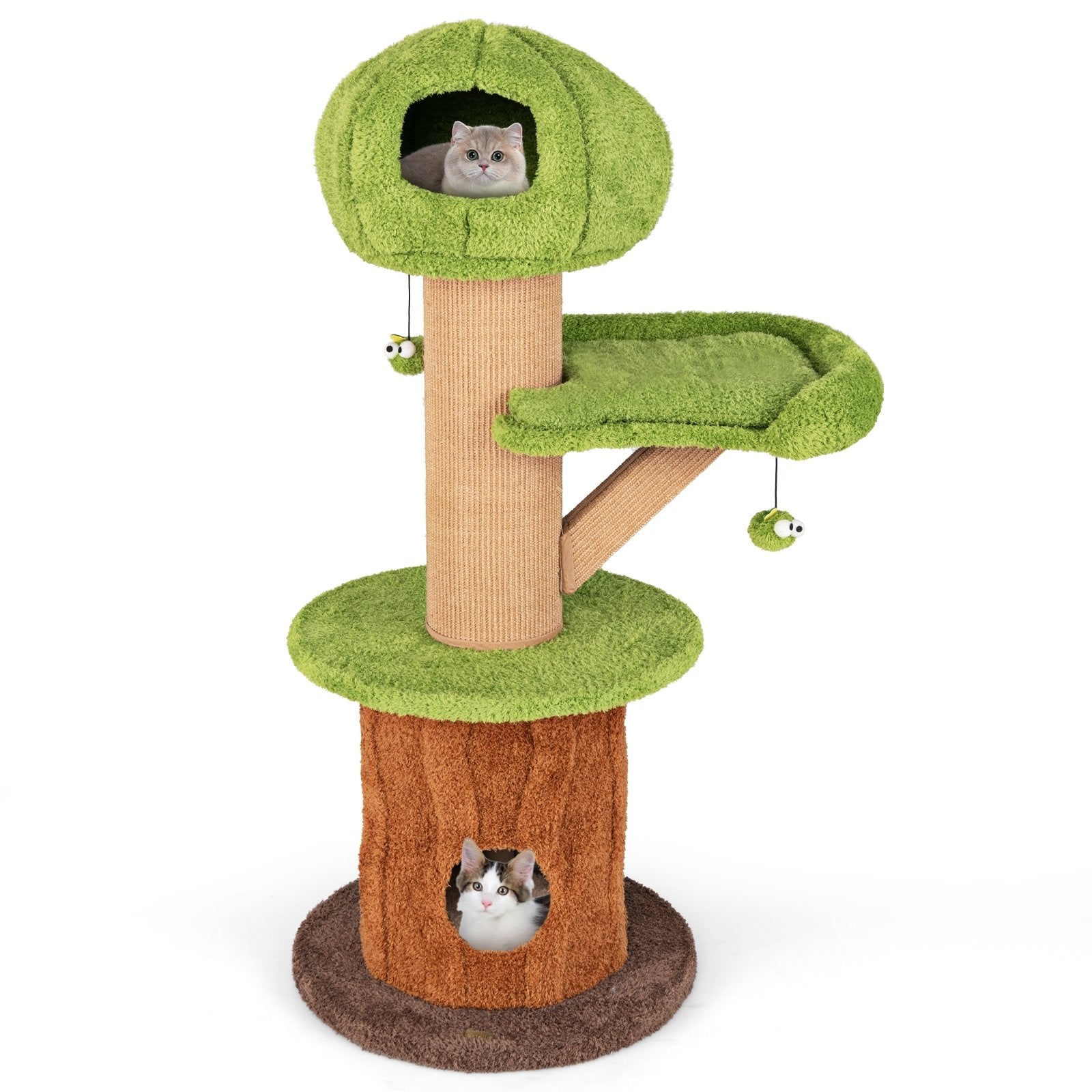 Mushroom Cat Tree for Indoor Cats with 2 Cute Condos Plush Perch and Teasing Balls, Green Cat Trees Condos & Scratchers at Gallery Canada