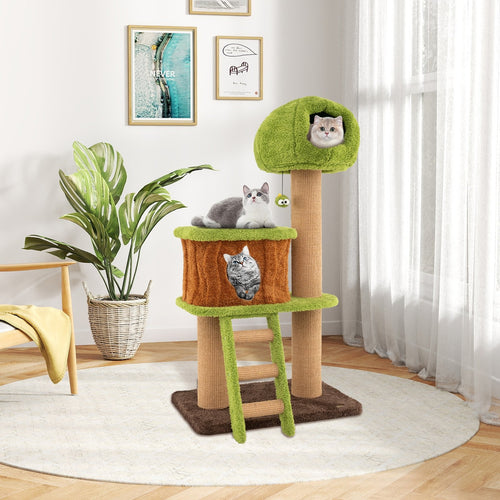 Cute Cat Tree for Indoor Cats with Mushroom-shaped Nest Condo and Climbing Ladder, Green
