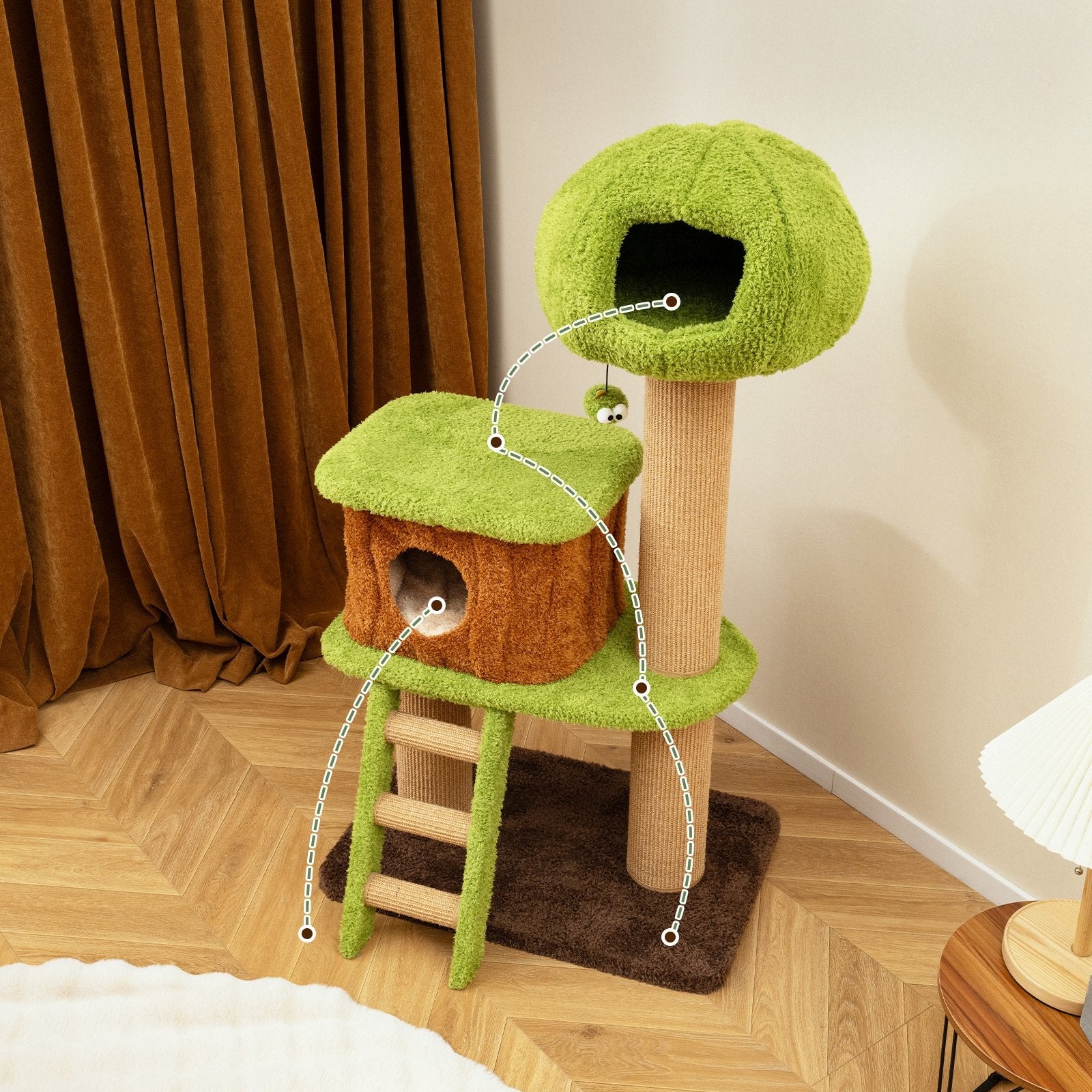 Cute Cat Tree for Indoor Cats with Mushroom-shaped Nest Condo and Climbing Ladder, Green Cat Trees Condos & Scratchers at Gallery Canada