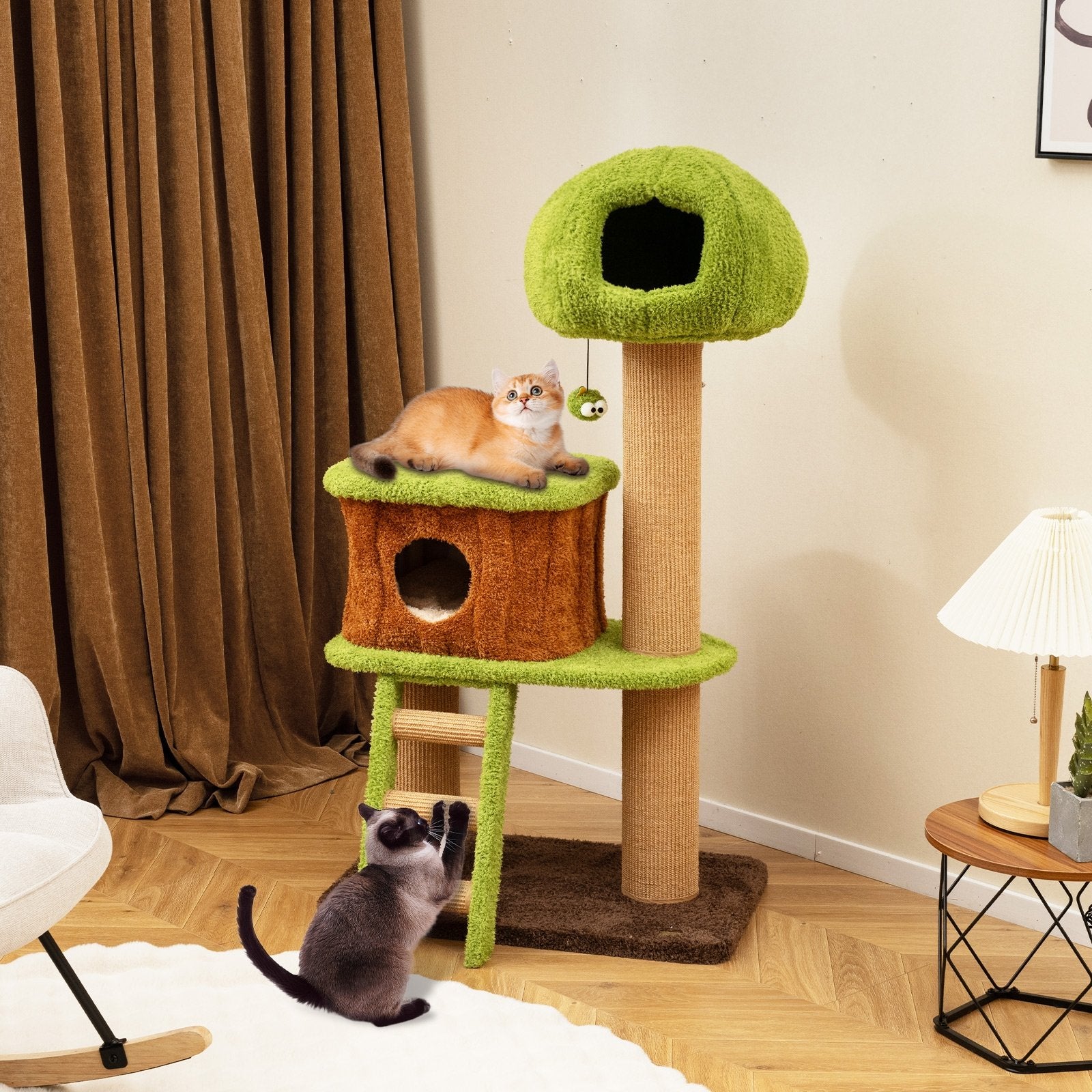 Cute Cat Tree for Indoor Cats with Mushroom-shaped Nest Condo and Climbing Ladder, Green Cat Trees Condos & Scratchers at Gallery Canada