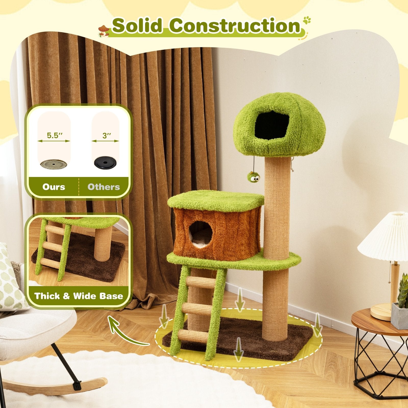 Cute Cat Tree for Indoor Cats with Mushroom-shaped Nest Condo and Climbing Ladder, Green Cat Trees Condos & Scratchers at Gallery Canada