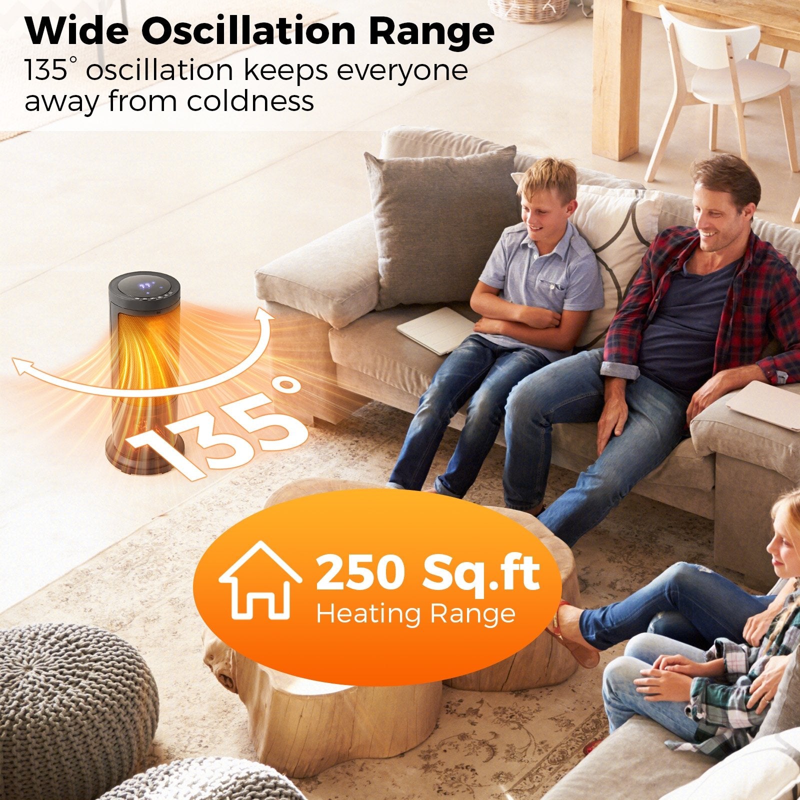 17 Inch 1500W Portable Tower Space Heater with 135° Oscillation, Black Space Heaters at Gallery Canada