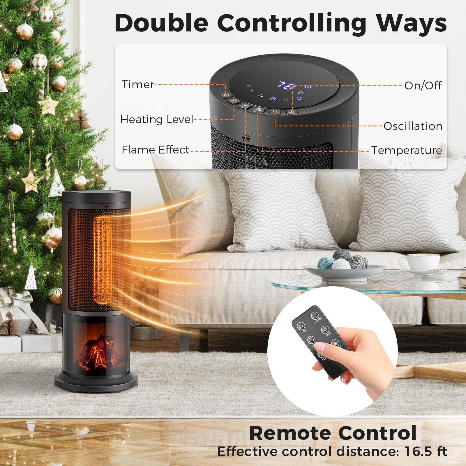 17 Inch 1500W Portable Tower Space Heater with 135° Oscillation, Black Space Heaters at Gallery Canada