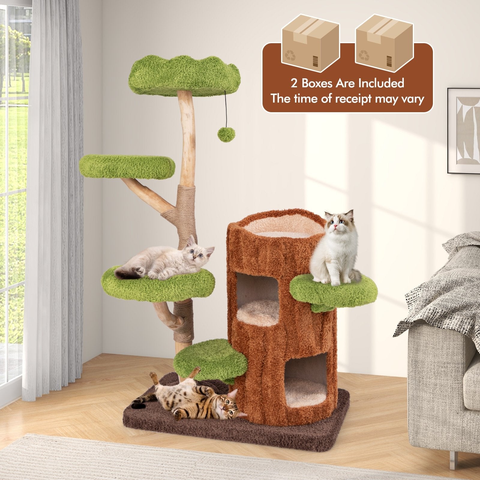 Multi-level Cat Tree with Double Decker Cat House and Sisal Panel, Brown Cat Supplies at Gallery Canada