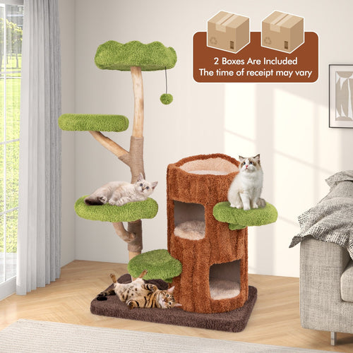 Multi-level Cat Tree with Double Decker Cat House and Sisal Panel, Brown