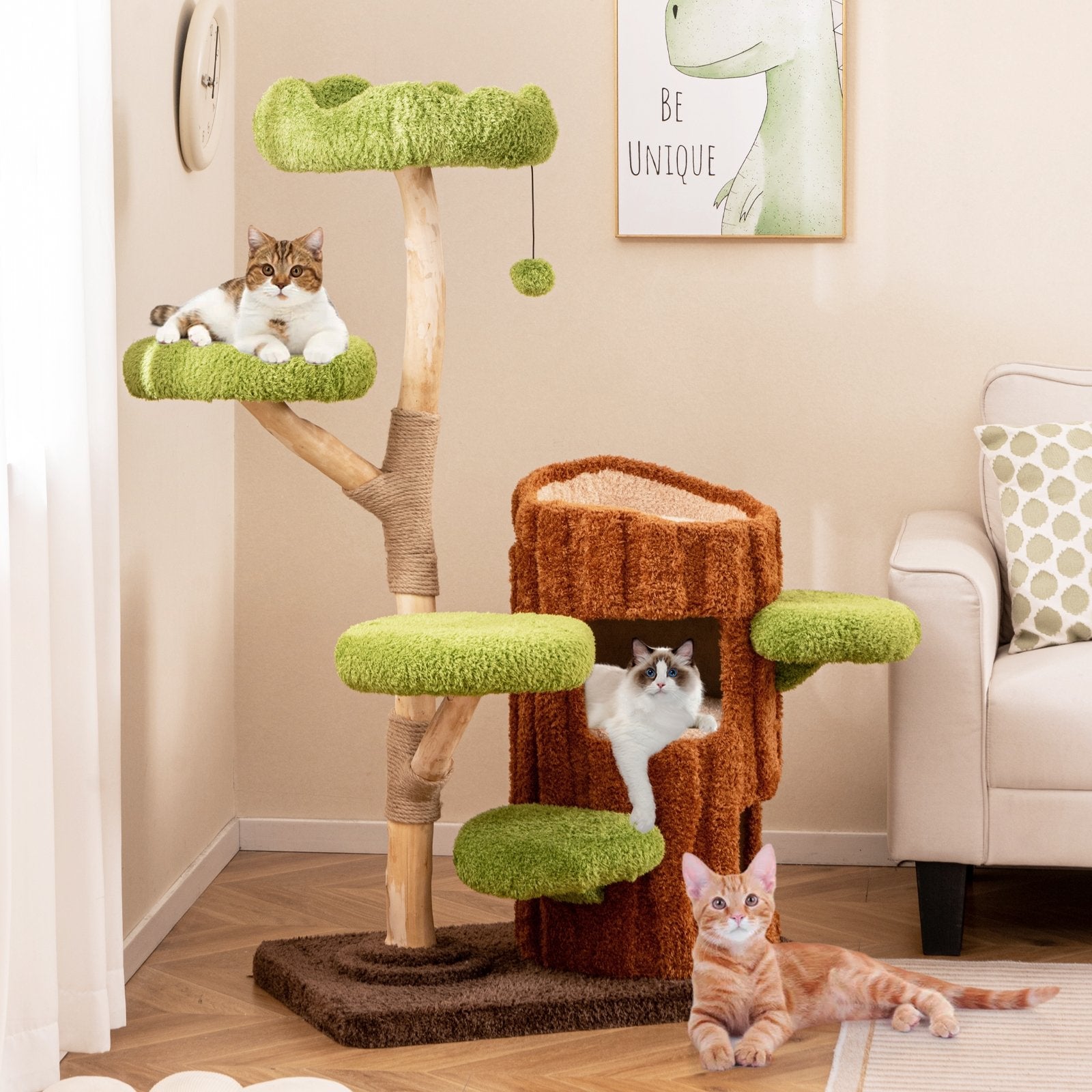 Multi-level Cat Tree with Double Decker Cat House and Sisal Panel, Brown Cat Supplies at Gallery Canada