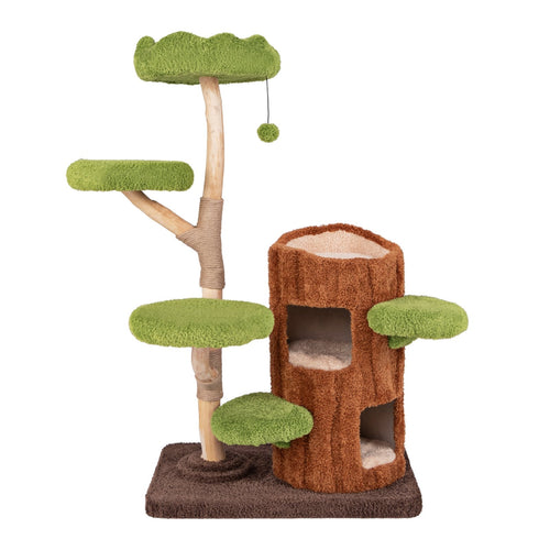 Multi-level Cat Tree with Double Decker Cat House and Sisal Panel, Brown