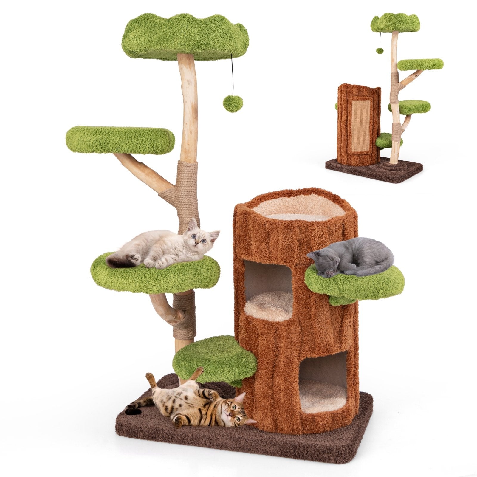 Multi-level Cat Tree with Double Decker Cat House and Sisal Panel, Brown Cat Supplies at Gallery Canada