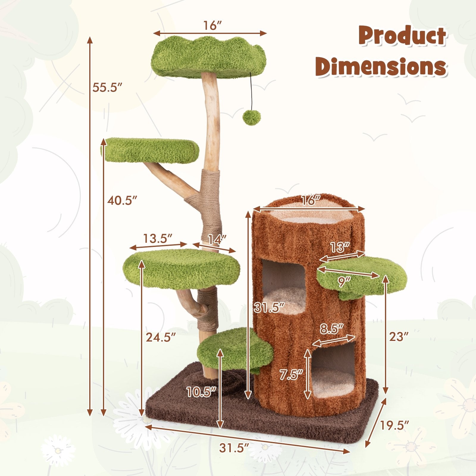 Multi-level Cat Tree with Double Decker Cat House and Sisal Panel, Brown Cat Supplies at Gallery Canada