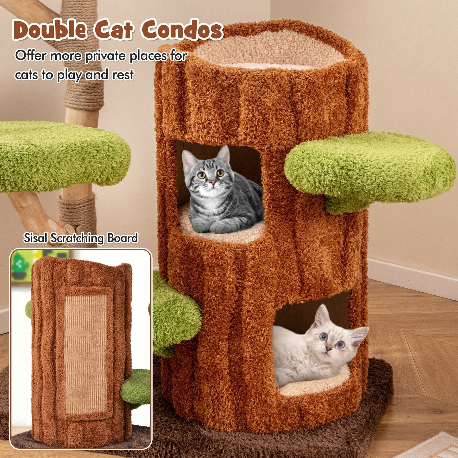 Multi-level Cat Tree with Double Decker Cat House and Sisal Panel, Brown Cat Supplies at Gallery Canada