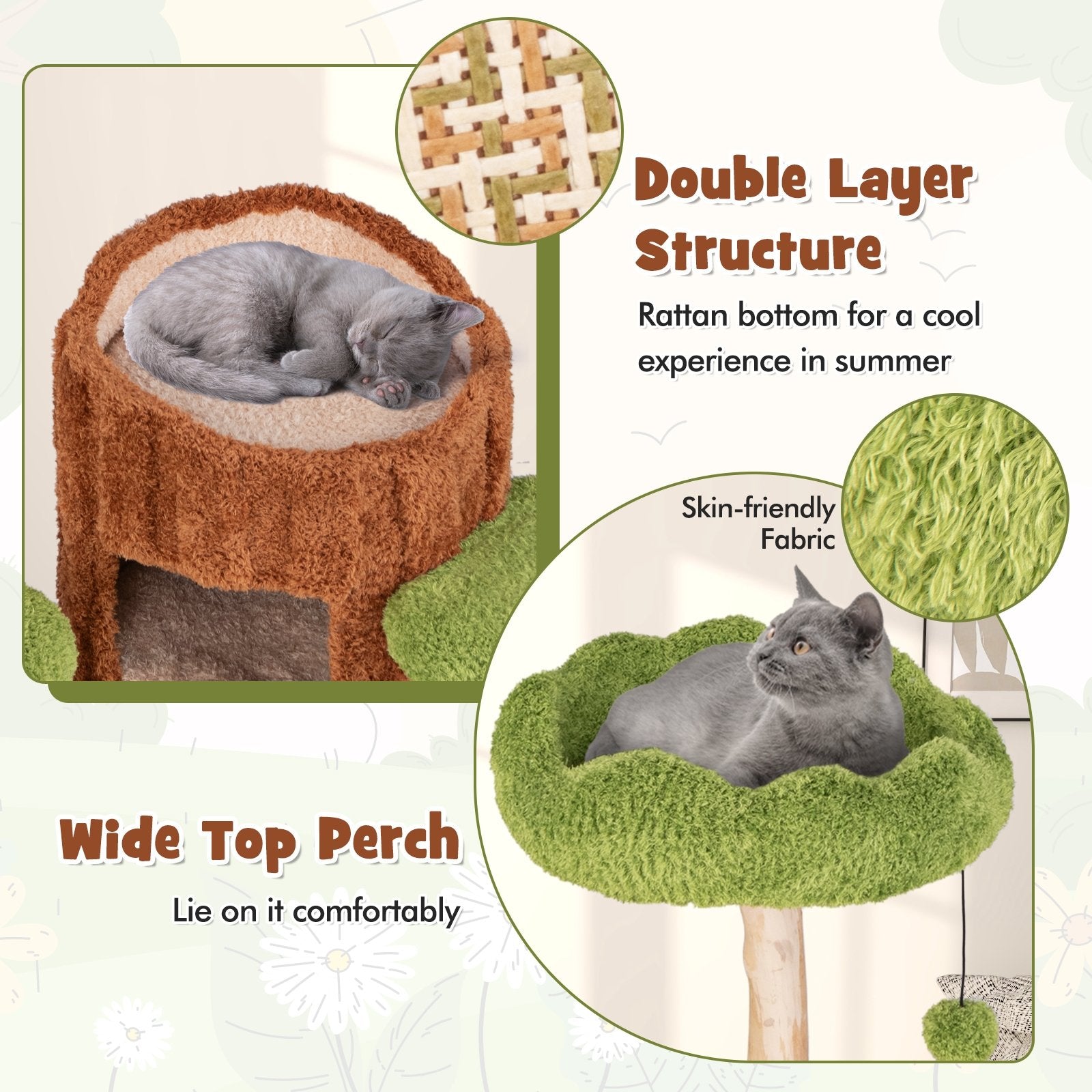 Multi-level Cat Tree with Double Decker Cat House and Sisal Panel, Brown Cat Supplies at Gallery Canada
