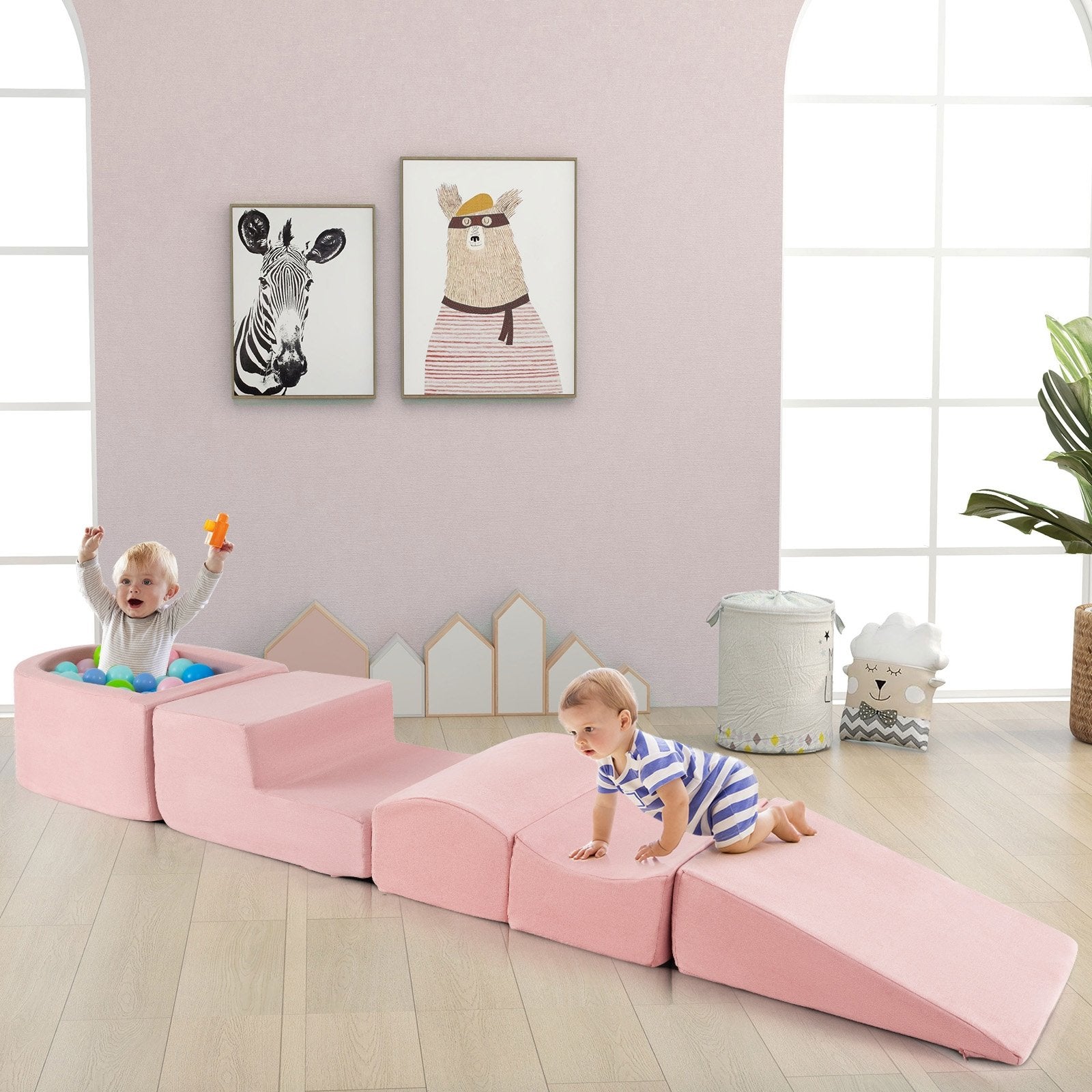 5-Piece Climb and Crawl Playset with Ball Pit for Kids, Pink Baby Gyms & Playmats at Gallery Canada