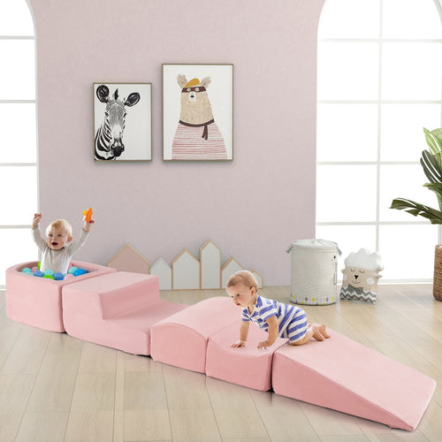 5-Piece Climb and Crawl Playset with Ball Pit for Kids, Pink