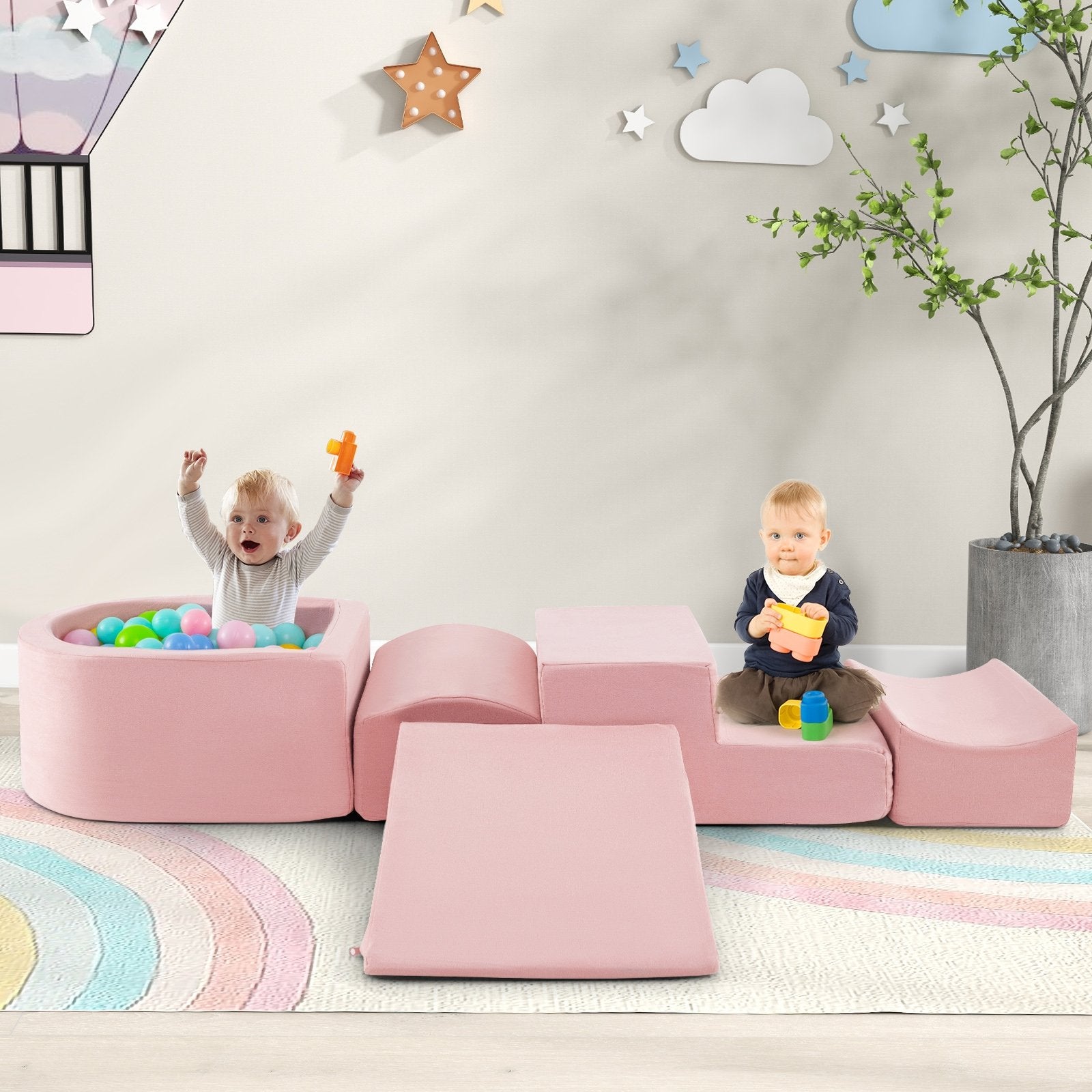 5-Piece Climb and Crawl Playset with Ball Pit for Kids, Pink Baby Gyms & Playmats at Gallery Canada