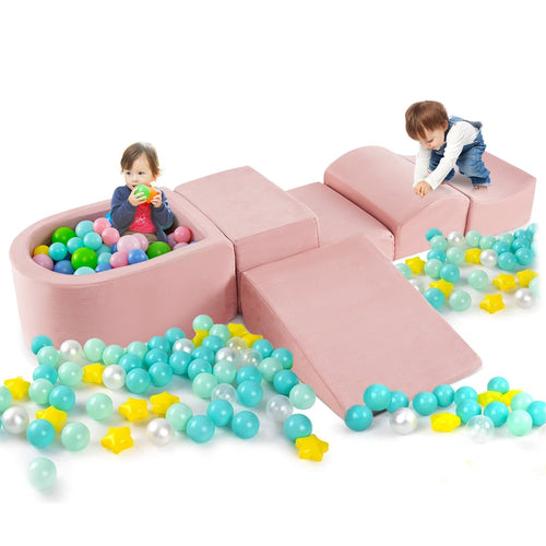 5-Piece Climb and Crawl Playset with Ball Pit for Kids, Pink