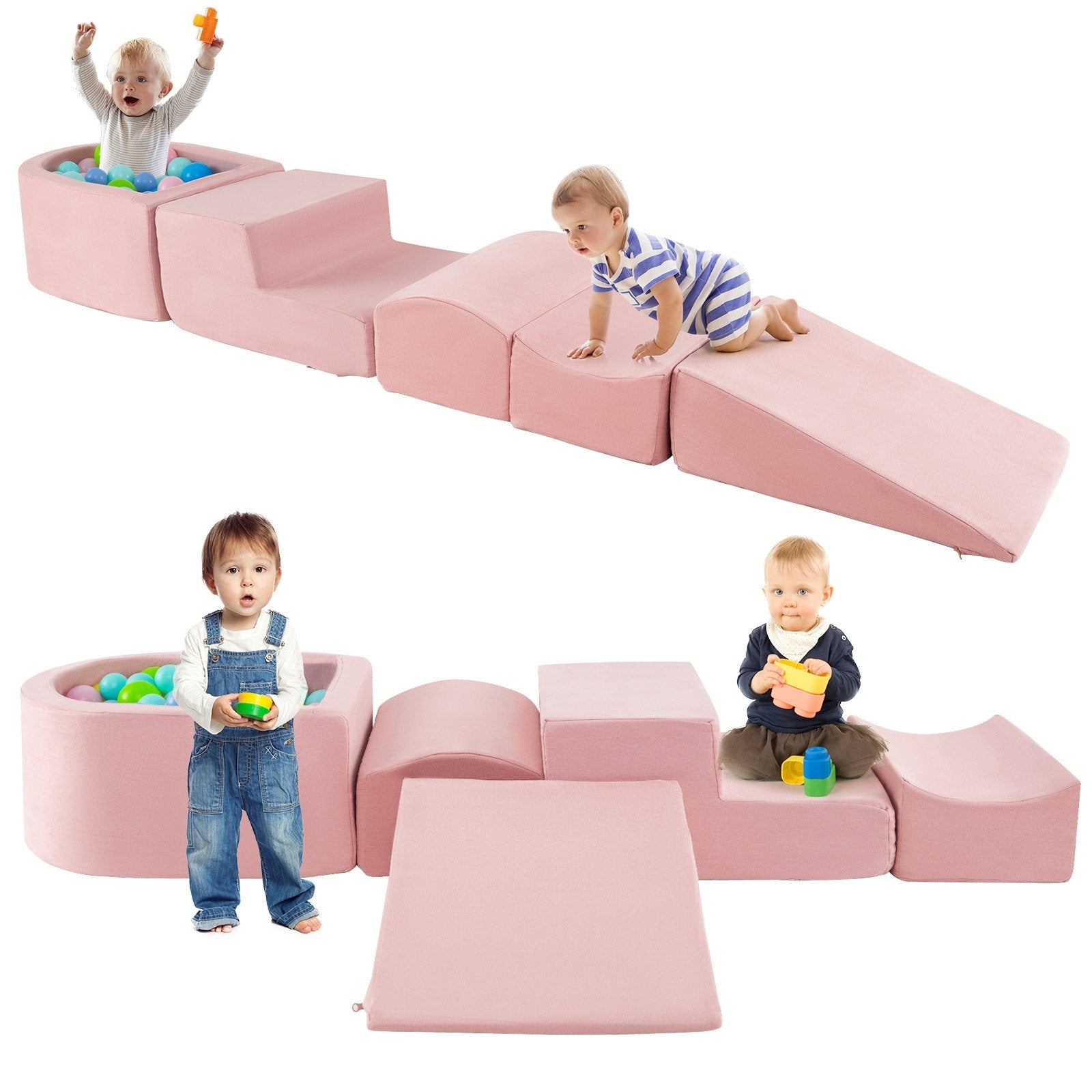 5-Piece Climb and Crawl Playset with Ball Pit for Kids, Pink Baby Gyms & Playmats at Gallery Canada