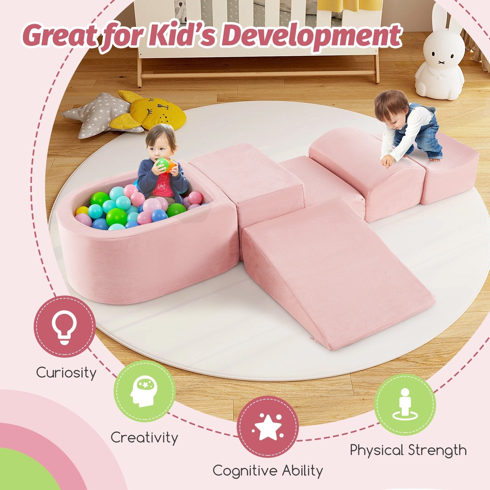 5-Piece Climb and Crawl Playset with Ball Pit for Kids, Pink Baby Gyms & Playmats at Gallery Canada