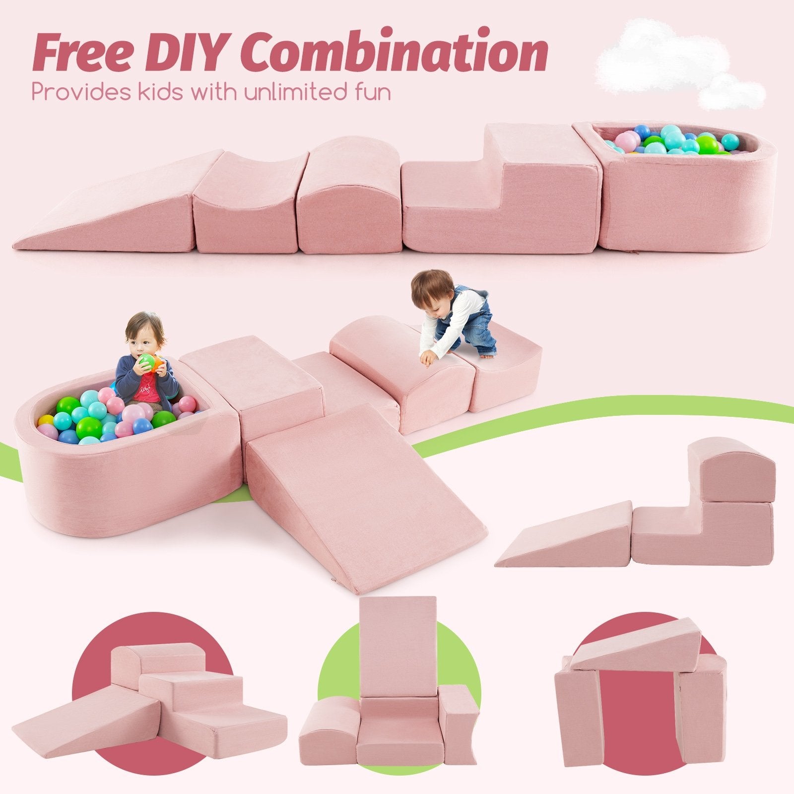 5-Piece Climb and Crawl Playset with Ball Pit for Kids, Pink Baby Gyms & Playmats at Gallery Canada