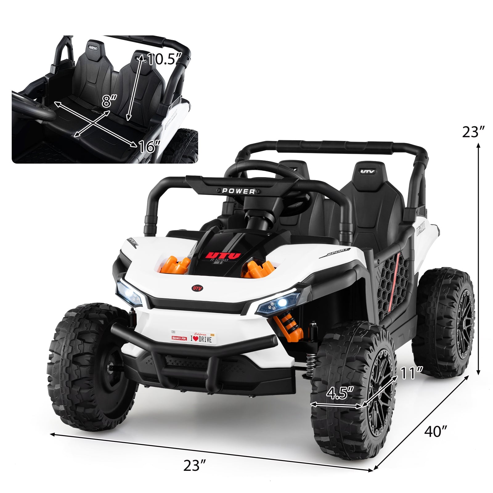 12V Kids Ride on Truck Off-Road UTV with Parental Remote and Lights, White Powered Ride On Toys at Gallery Canada