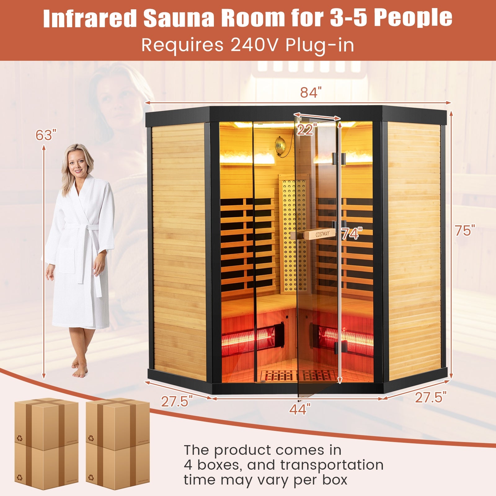 Wide Spectrum Red Light Near Far Infrared Sauna Room for 3-5 People Sauna at Gallery Canada