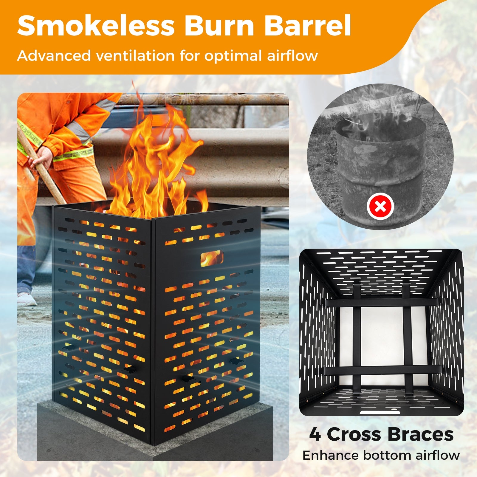 30 Inches Ultra Thick Burn Barrel with Venting Patterns and 4 Cross Braces Fireplace Tools at Gallery Canada
