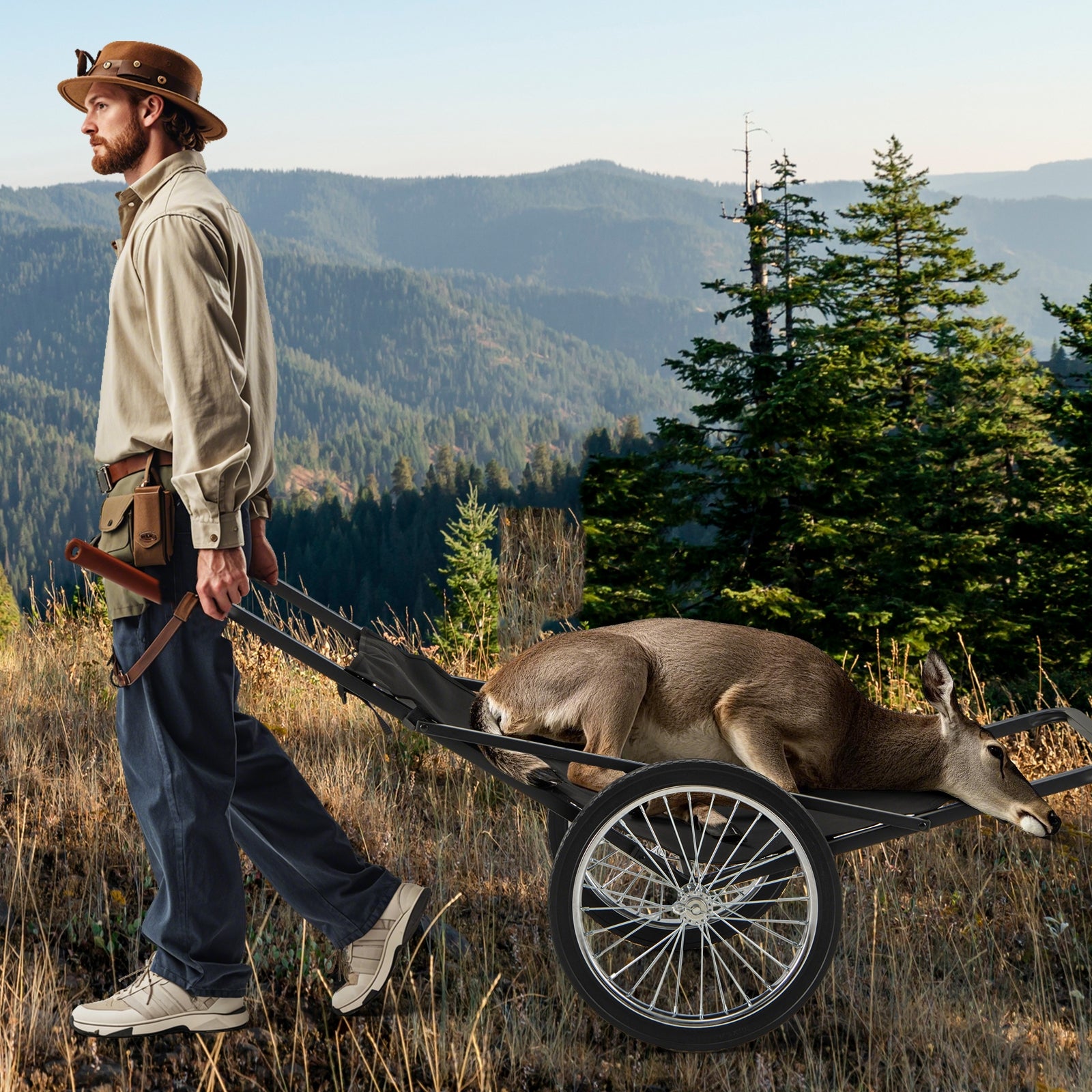 550 LBS Folding Deer Game Cart with Polyester Liner for Hunting, Black Garages at Gallery Canada