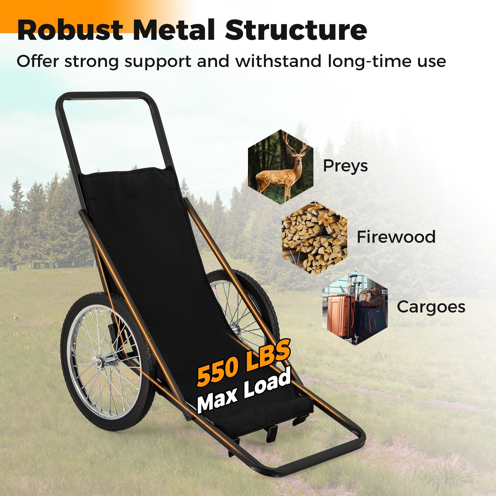 550 LBS Folding Deer Game Cart with Polyester Liner for Hunting, Black Garages at Gallery Canada