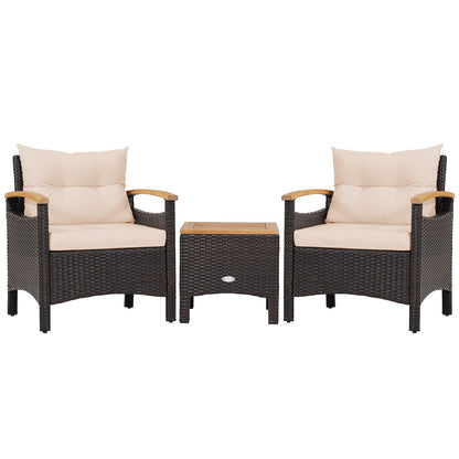 3 Pieces Patio Rattan Furniture Set with Removable Cushions, Beige Patio Conversation Sets Beige  at Gallery Canada