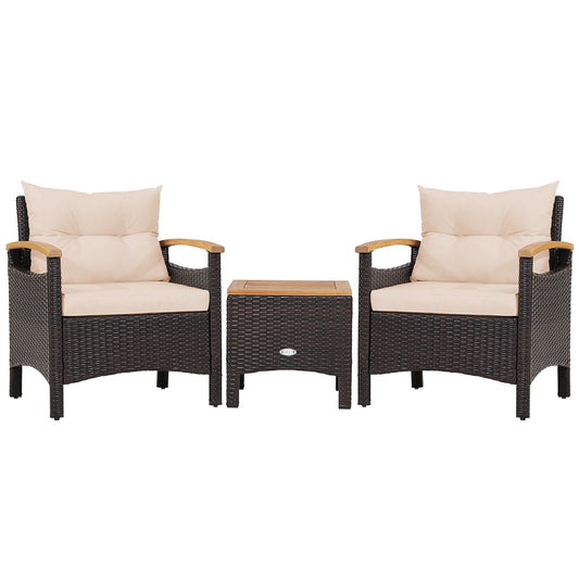 3 Pieces Patio Rattan Furniture Set with Removable Cushions, Beige Patio Conversation Sets Beige  at Gallery Canada