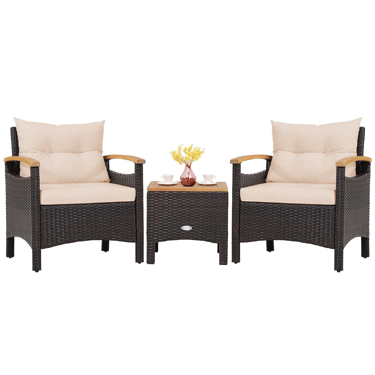 3 Pieces Patio Rattan Furniture Set with Removable Cushions, Beige Patio Conversation Sets   at Gallery Canada