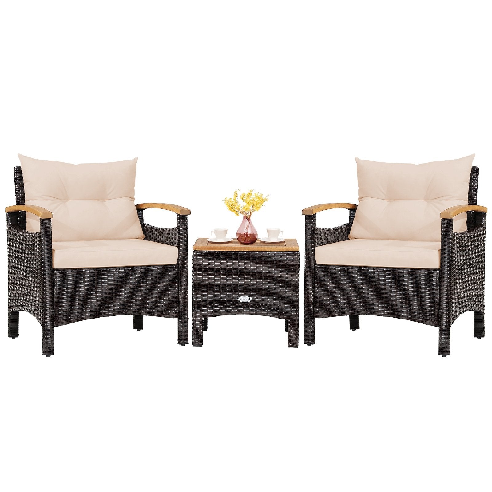 3 Pieces Patio Rattan Furniture Set with Removable Cushions, Beige Patio Conversation Sets   at Gallery Canada