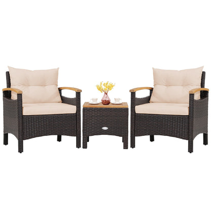 3 Pieces Patio Rattan Furniture Set with Removable Cushions, Beige Patio Conversation Sets   at Gallery Canada