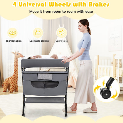 Portable Adjustable Height Newborn Nursery Organizer with wheel, Gray Changing Tables   at Gallery Canada