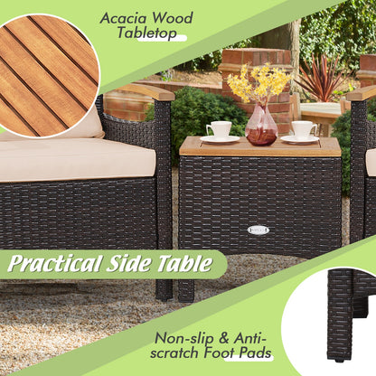 3 Pieces Patio Rattan Furniture Set with Removable Cushions, Beige Patio Conversation Sets   at Gallery Canada