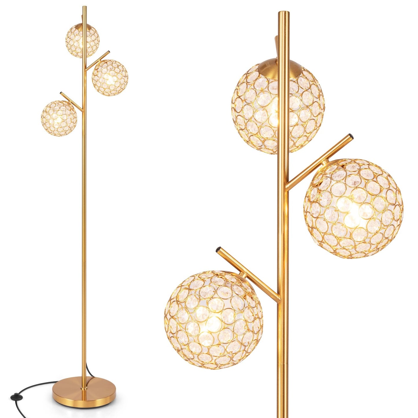 3-Globe Floor Lamp with Foot Switch and 3 E26 Bulb Bases, Golden Table & Floor Lamps Golden  at Gallery Canada