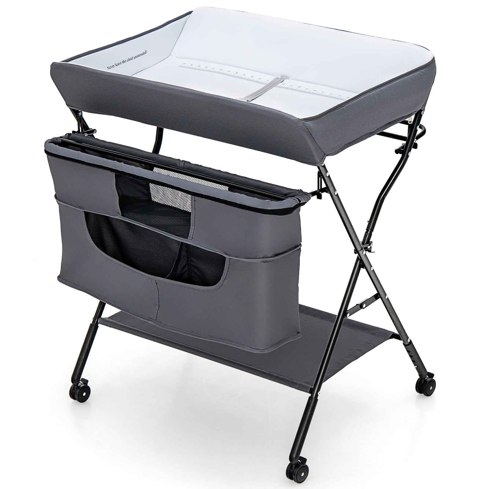 Portable Adjustable Height Newborn Nursery Organizer with wheel, Gray Changing Tables Gray at Gallery Canada