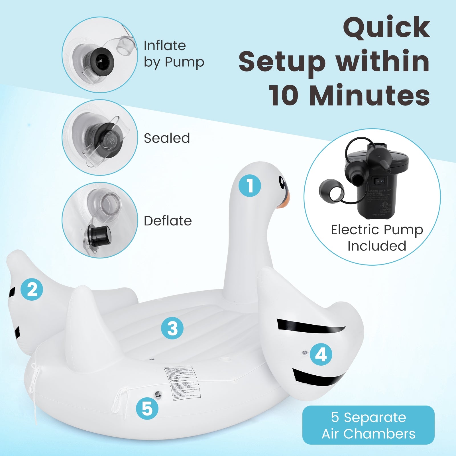 Giant Inflatable Swan Floating Island 4-Person Pool Float with 4 Cups Holders, White Swimming at Gallery Canada