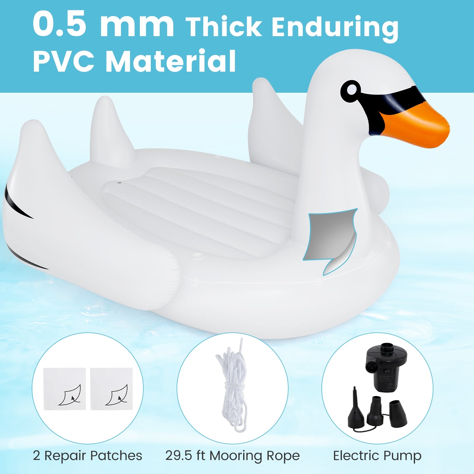 Giant Inflatable Swan Floating Island 4-Person Pool Float with 4 Cups Holders, White Swimming at Gallery Canada