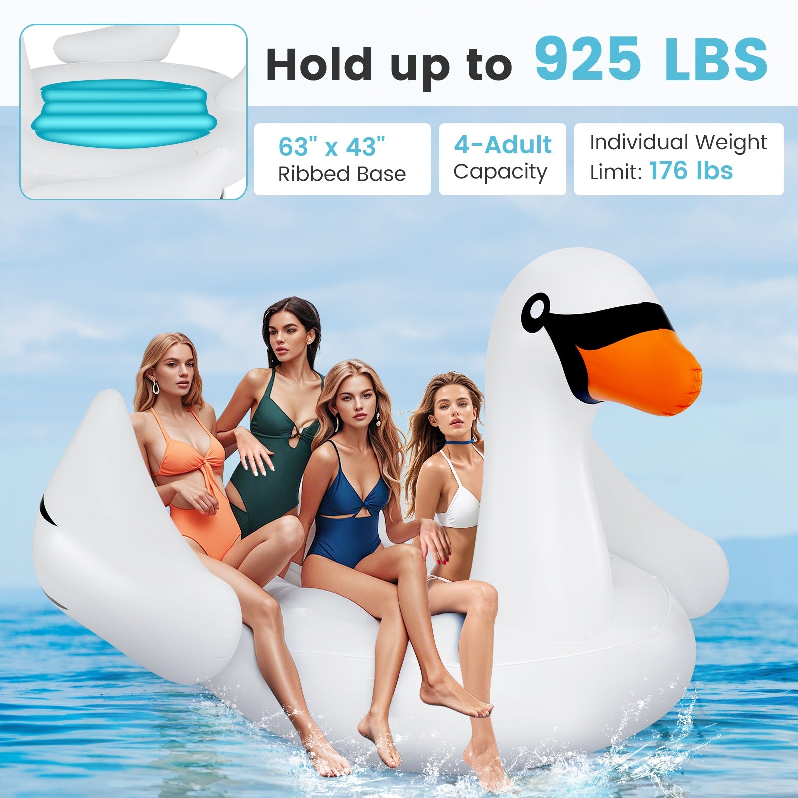 Giant Inflatable Swan Floating Island 4-Person Pool Float with 4 Cups Holders, White Swimming at Gallery Canada