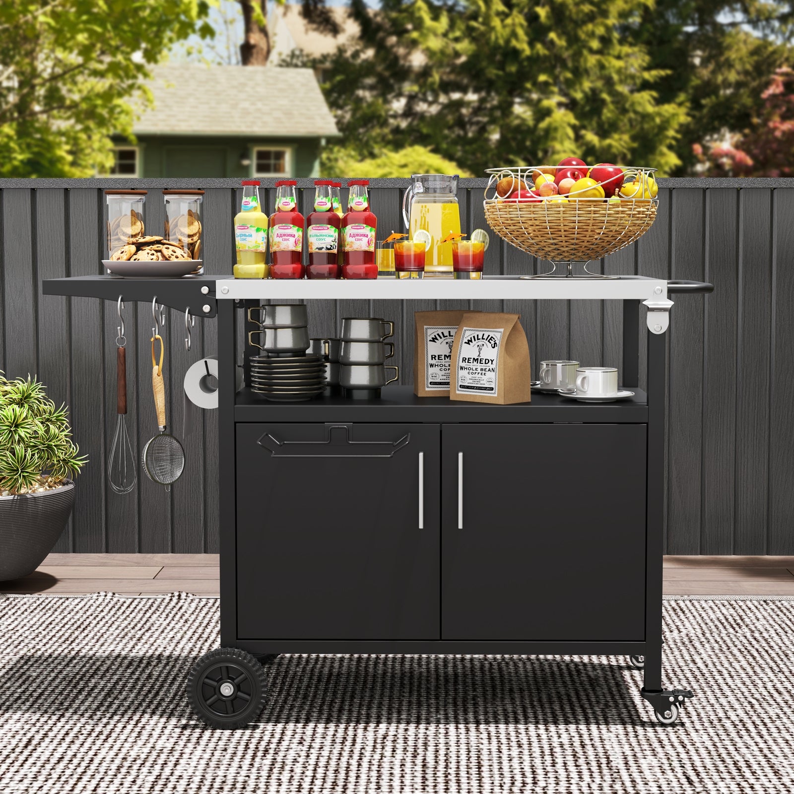 Outdoor Grill Cart with Storage and Folding Stainless Steel Top, Black Outdoor Grills at Gallery Canada