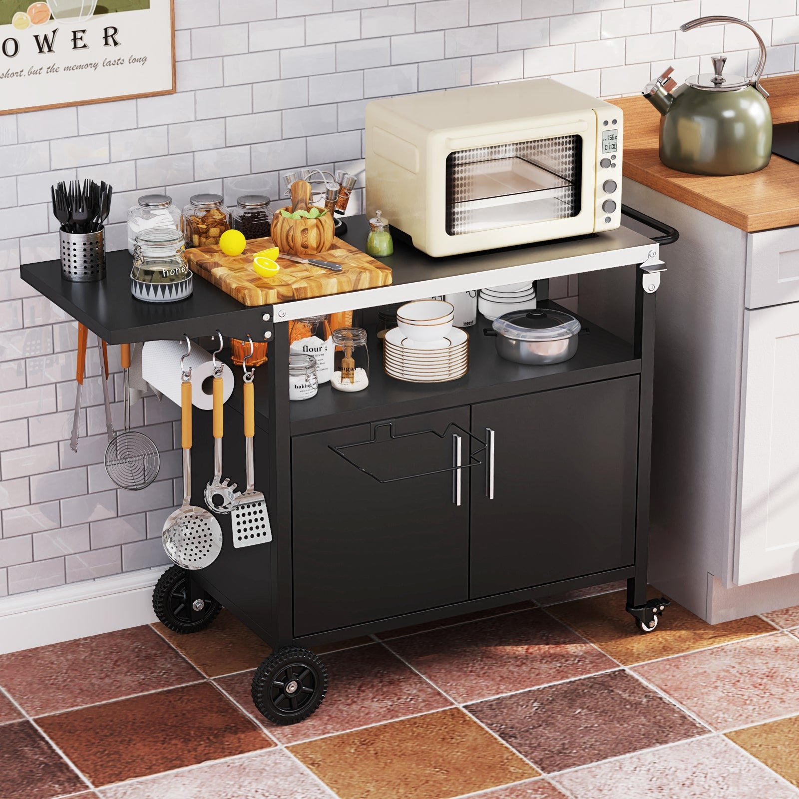 Outdoor Grill Cart with Storage and Folding Stainless Steel Top, Black Outdoor Grills at Gallery Canada