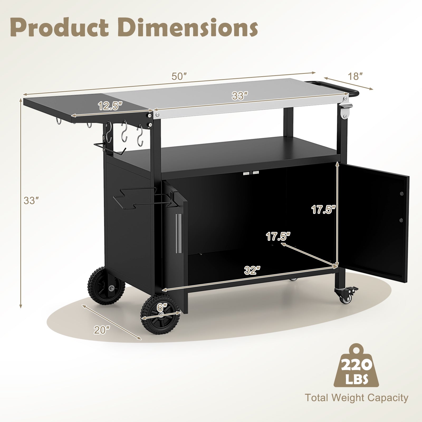 Outdoor Grill Cart with Storage and Folding Stainless Steel Top, Black Outdoor Grills at Gallery Canada
