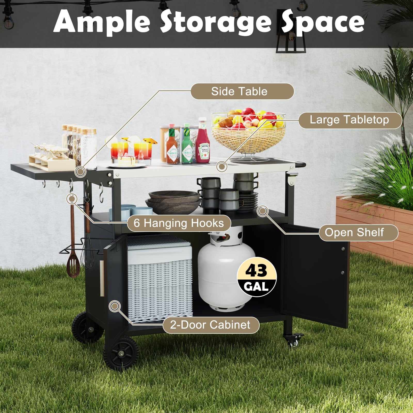 Outdoor Grill Cart with Storage and Folding Stainless Steel Top, Black Outdoor Grills at Gallery Canada
