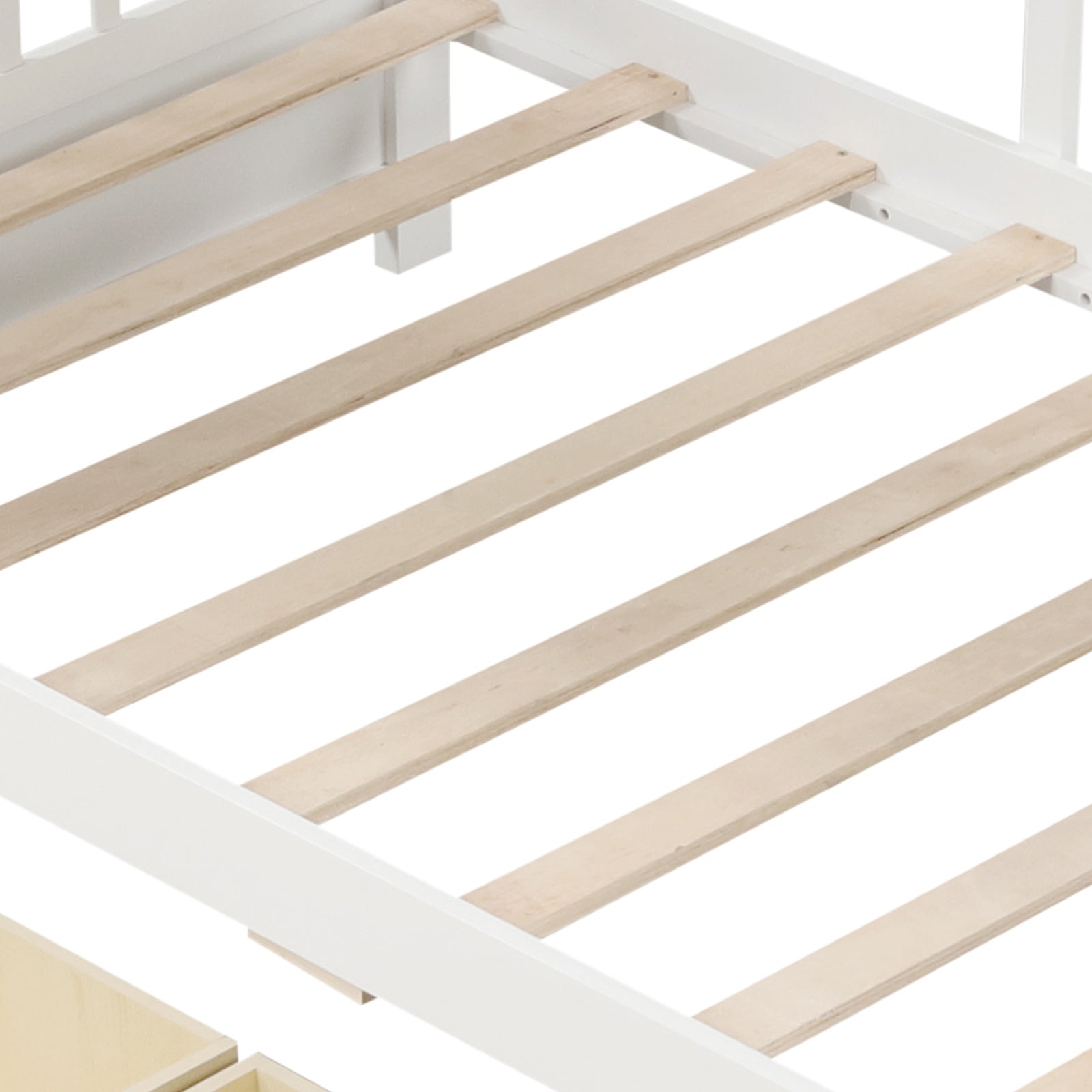 Twin Size House Bed with 2 Storage Drawers and Fence Guardrails, White Simple Bed Frame at Gallery Canada